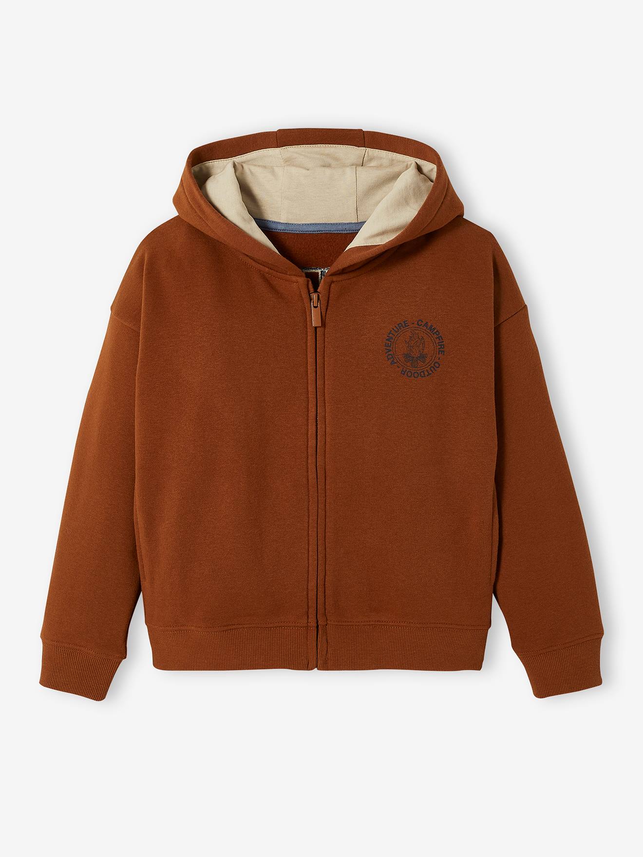 Sweat à capuche zippé garçon marron fonce