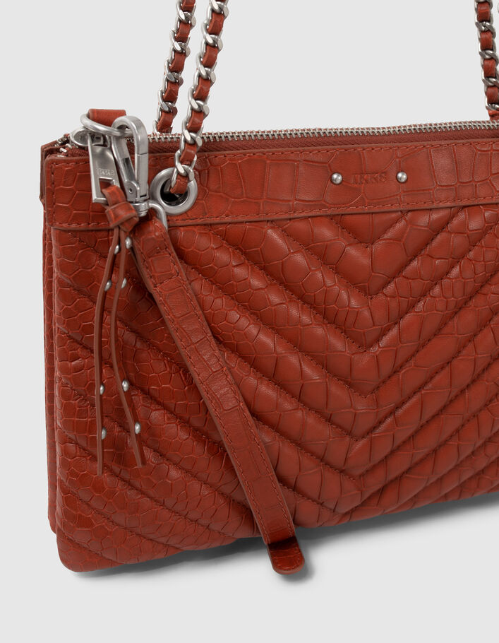Sac pochette 1440 Reporter orange cuir embossé croco Femme