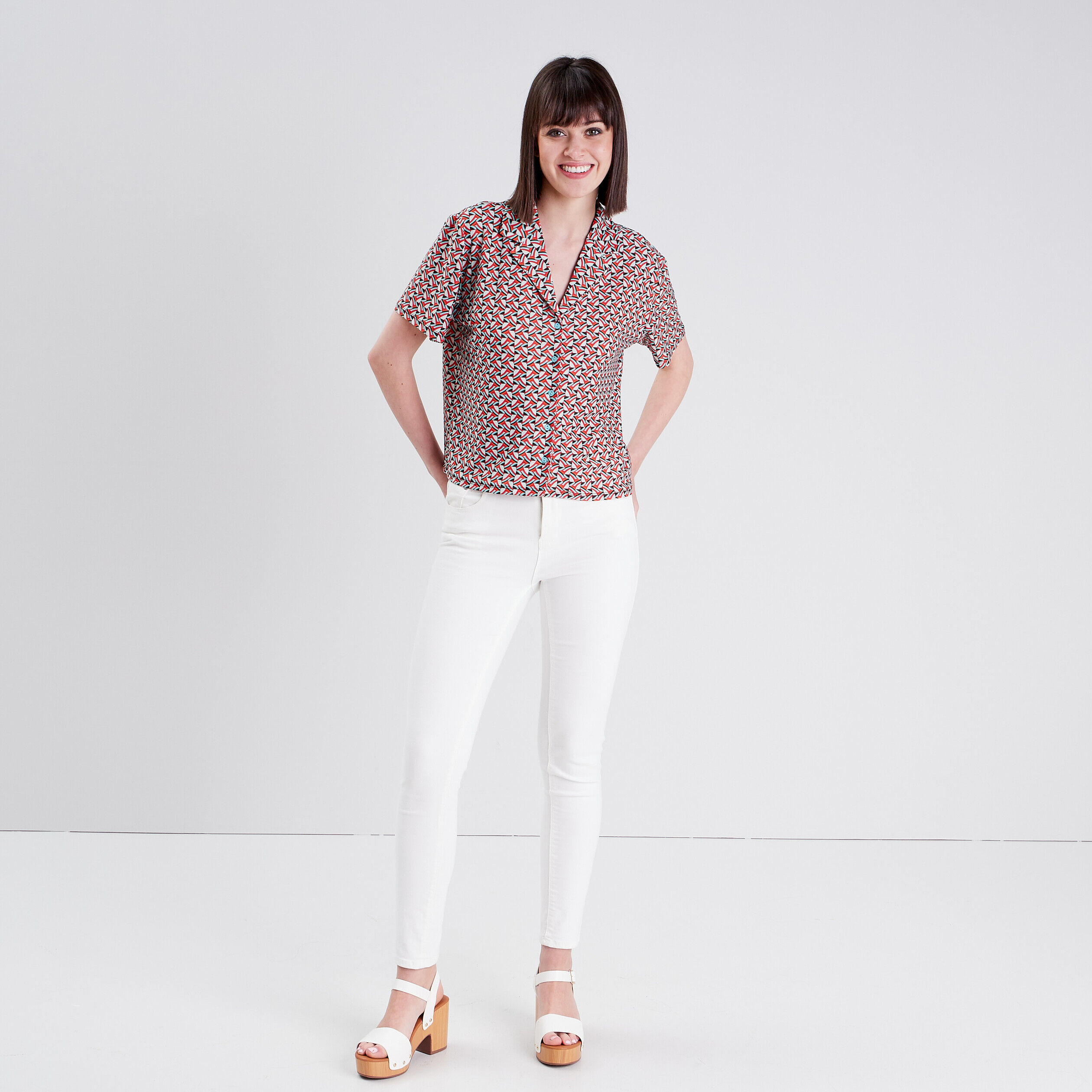 Chemise manches courtes rouge femme | Cache Cache