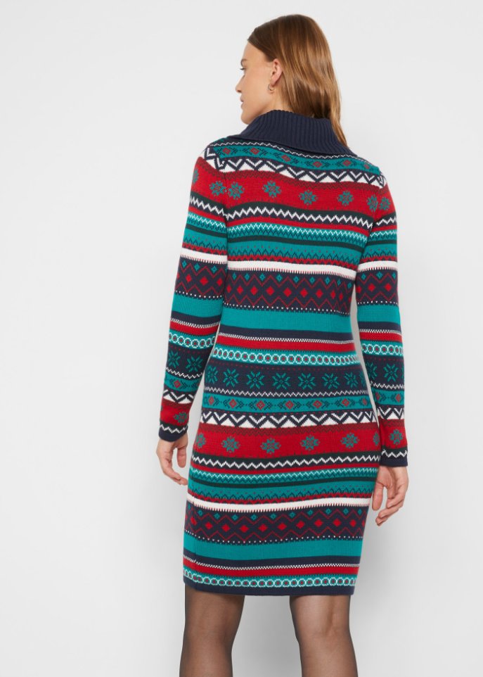 Jacquard-Strickkleid mit Schalkragen