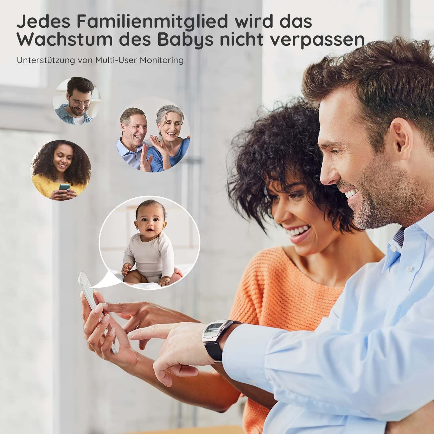 Boifun Babyphone Babyphone mit Kamera 1080P, 355°/90° PTZ Geräuschlose Rotation 4×Zoom, Infrarot-Nachtsicht, Temperaturanzeige,Bewegungs und Geräuscherkennung,3000mAh wiederaufladbare Batterie, Video,Bewegungs und Geräuscherkennung,VOX/ECO-Modus,Schl