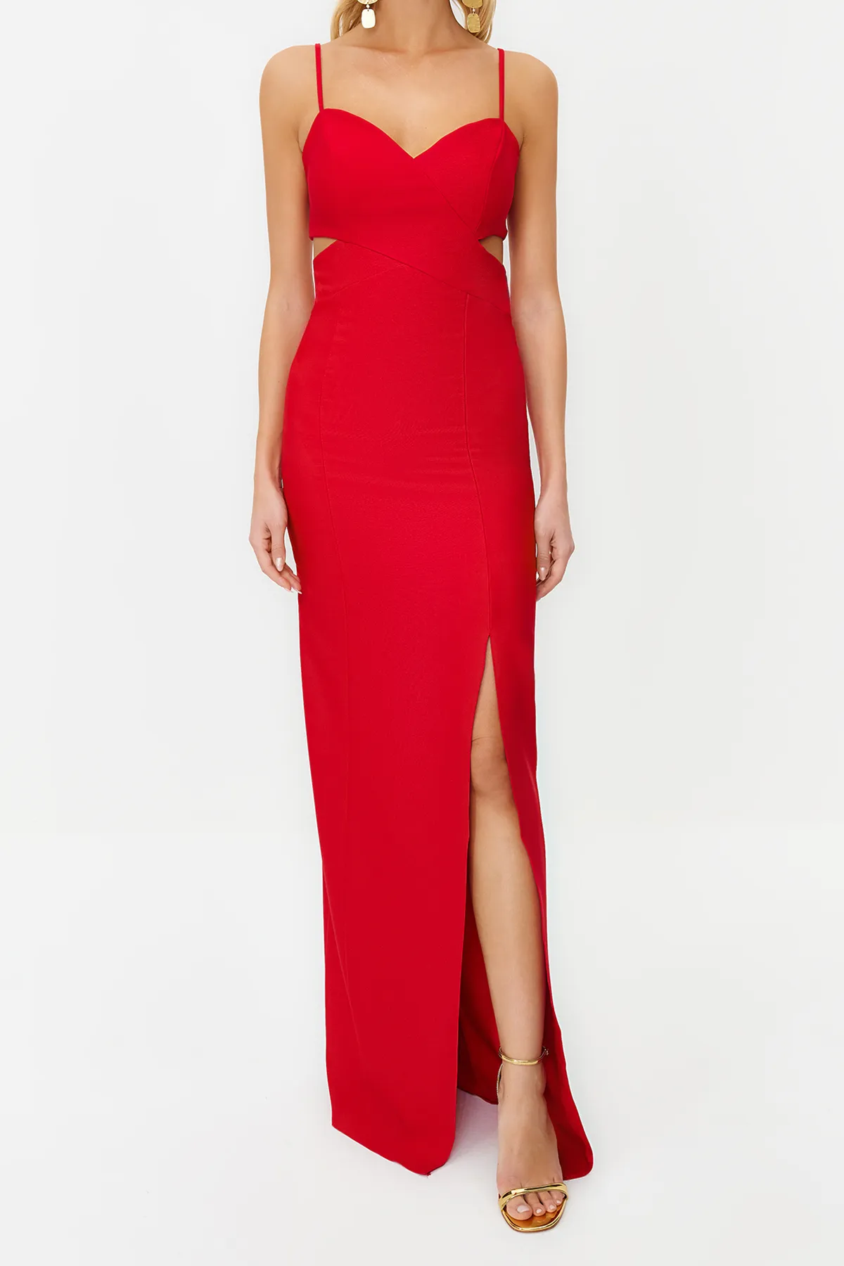 Trendyol Collection  Rotes schlichtes, regelmäßig gewebtes Abendkleid und Abschlusskleid TPRSS19UT0124