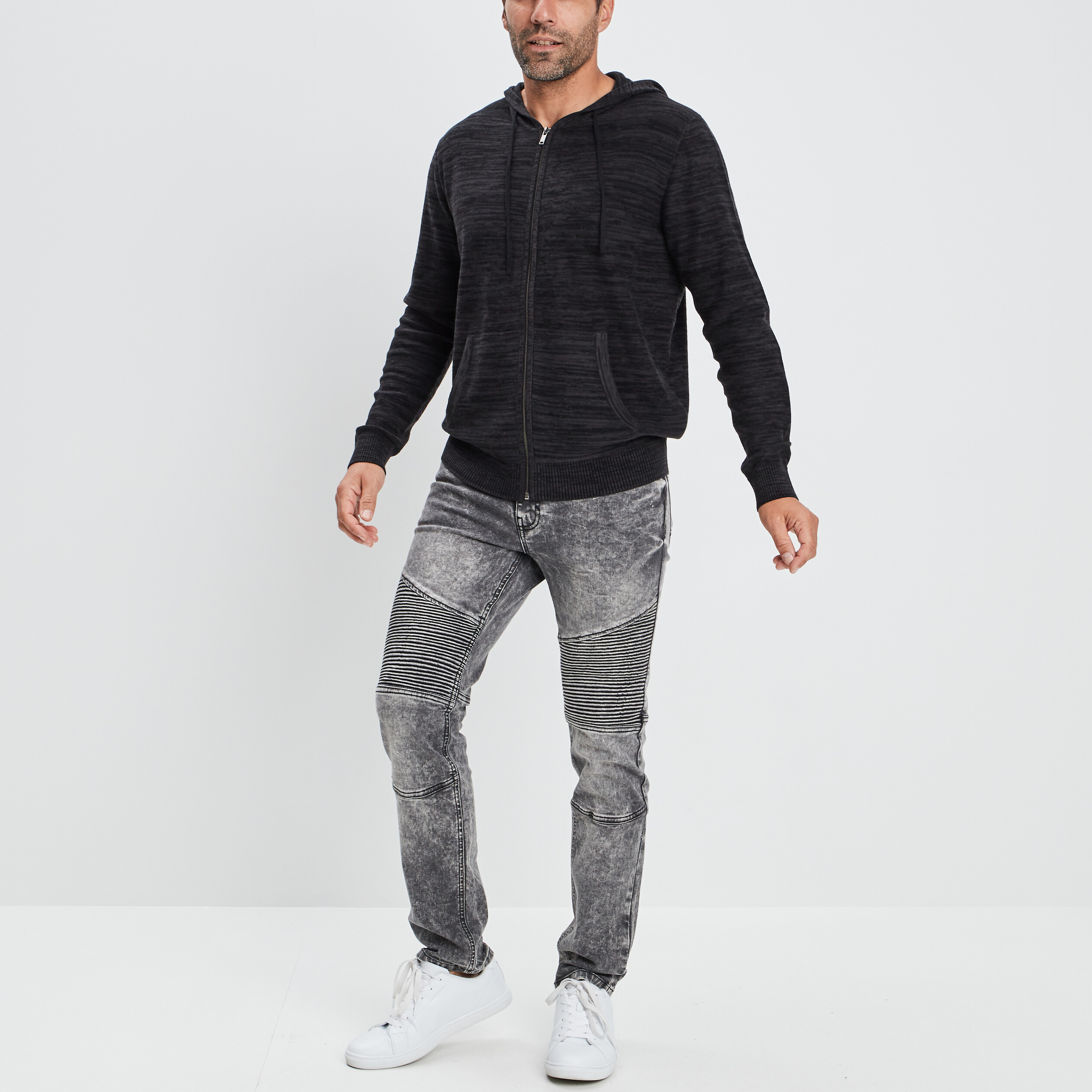 Sweat zippé à capuche gris foncé homme | La Halle