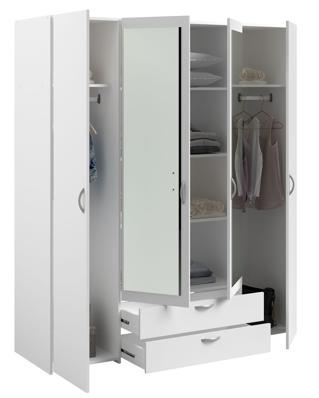 Parisot Parisot, Daily 3, Kleiderschrank 4-türig, mit Spiegel, weiss