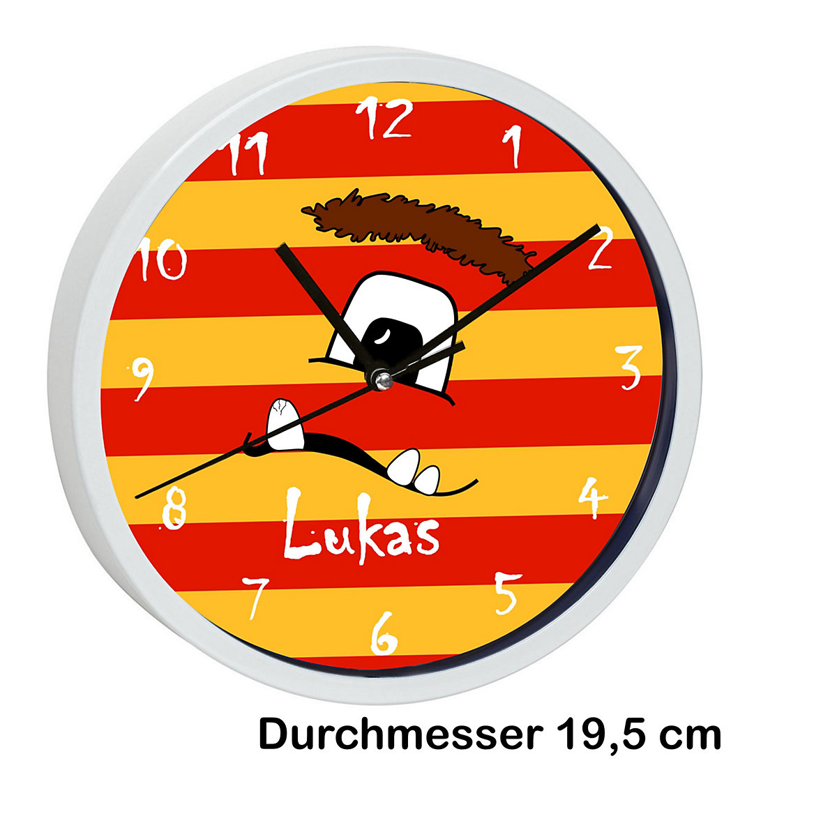 Kinder Wanduhr personalisiert mit Name Monster Streifen rot gelb