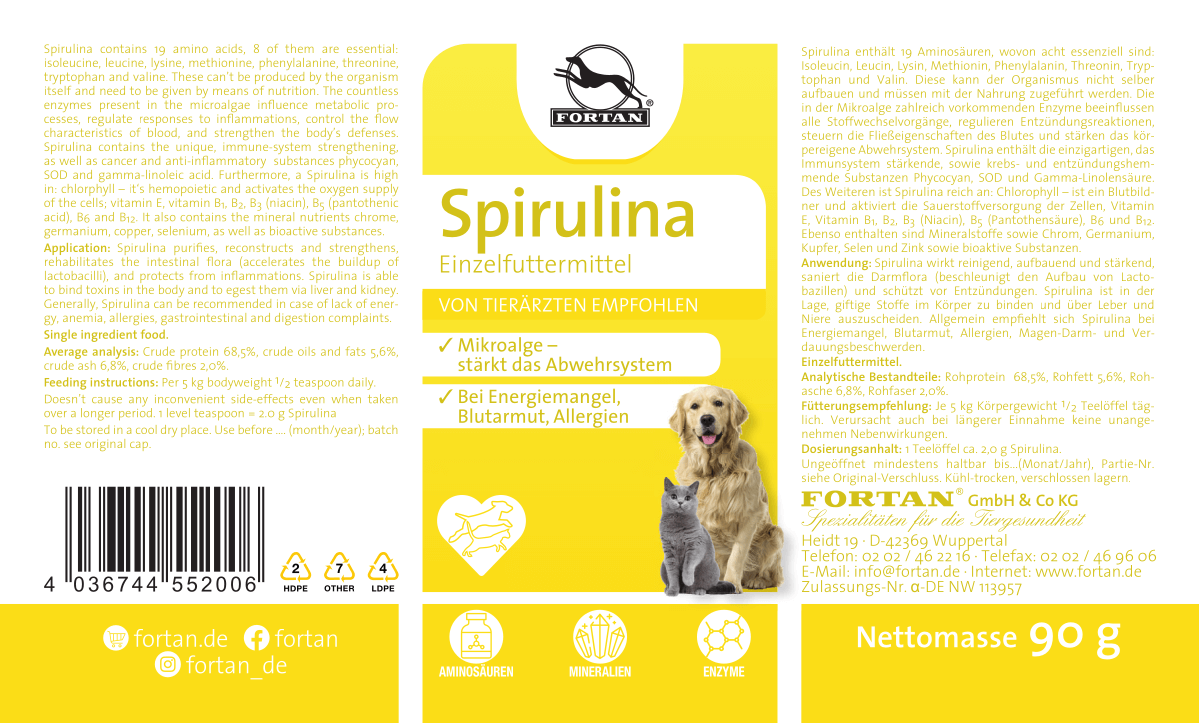 Fortan Ergänzungsfutter & Aufzucht Fortan Spirulina Pulver mit Mikroalge 90 g