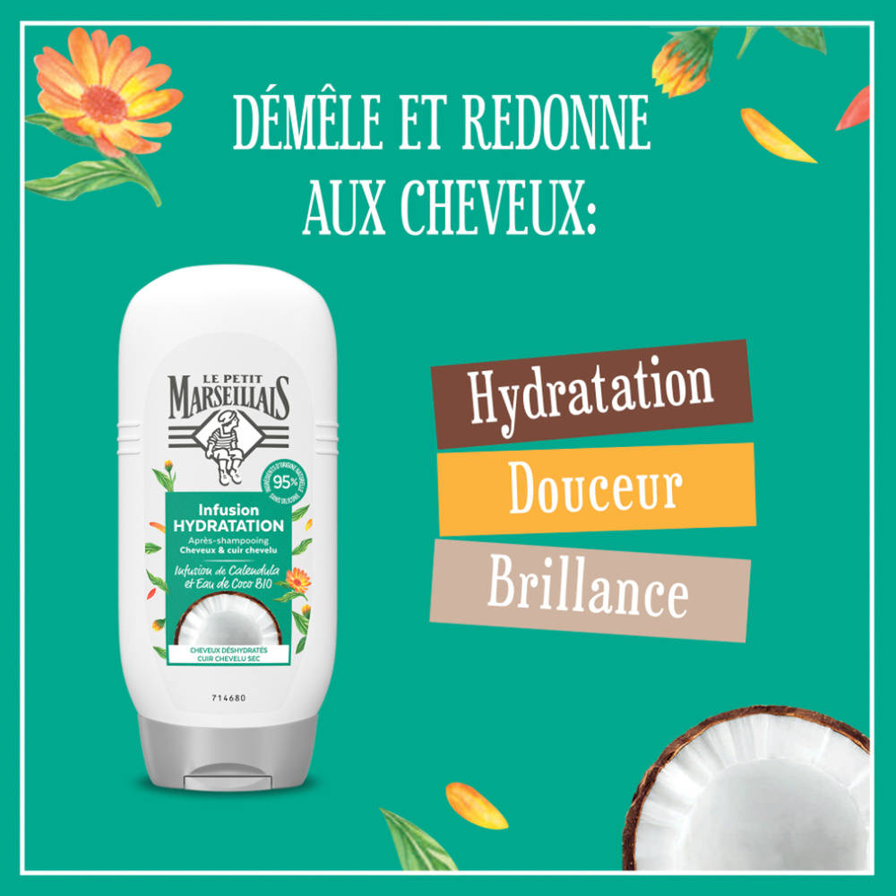 le petit marseillais Après-Shampooing Hydratation Infusion Calendula/Eau de Coco Après-Shampooing