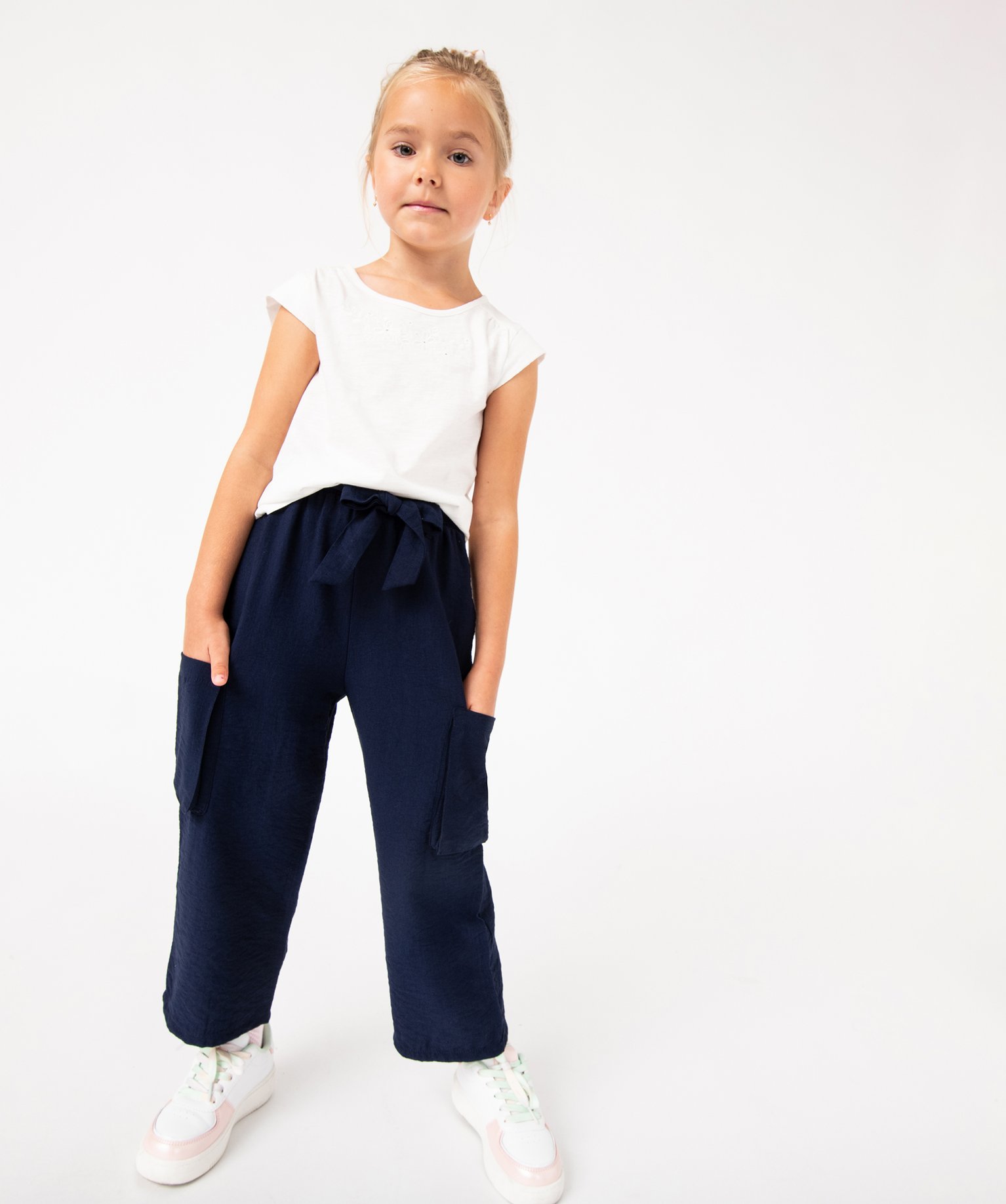 Pantalon large avec poches sur les cuisses fille marine | GEMO