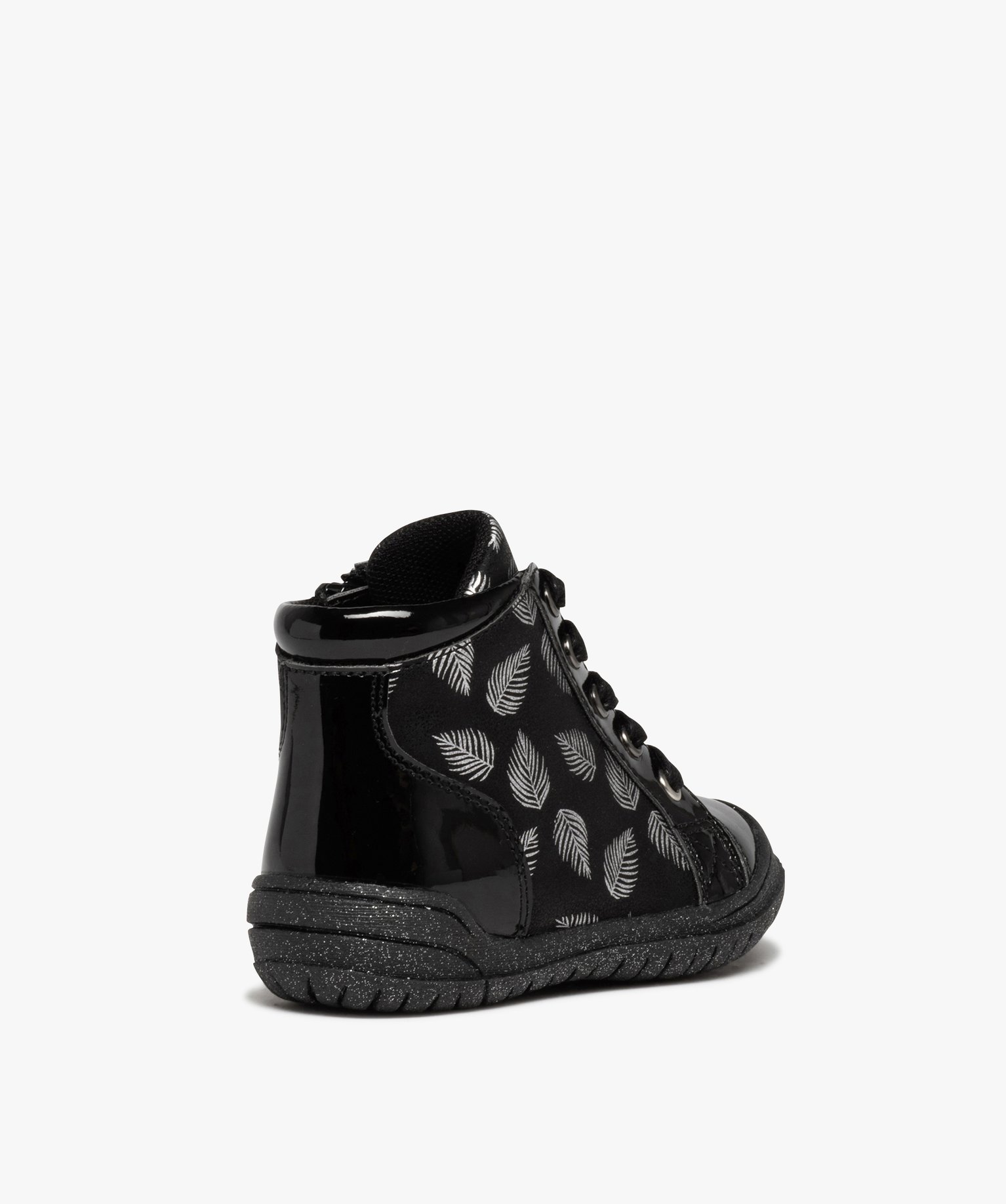 Baskets bébé fille mid-cut à détails vernis et métallisés noir | GEMO