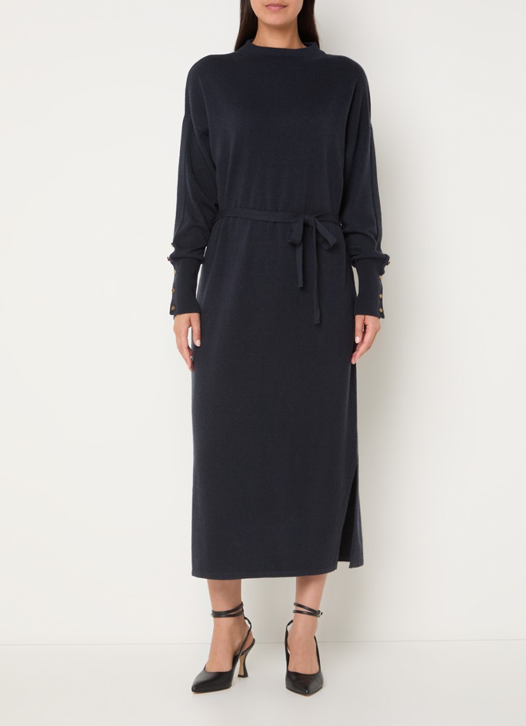 Abito midi color espresso in maglia di pregiato misto lana con cintura da annodare