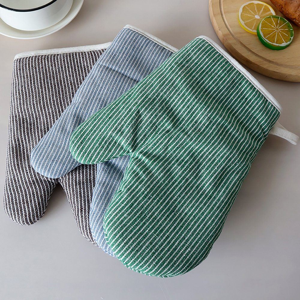 SCOKIT Topfhandschuhe Schwarze Streifen hitzebeständig Ofenhandschuhe, (2er Set Backhandschuhe Baumwolle), für Kochen und Backen Hochwertige Ofenhandschuh