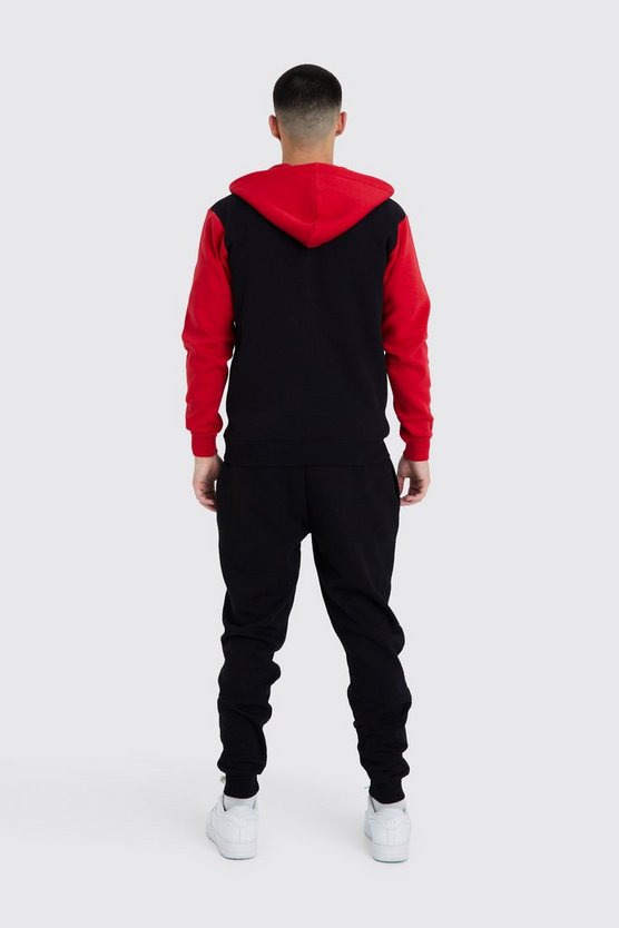 Slim-Fit Colorblock Trainingsanzug mit Reißverschluss