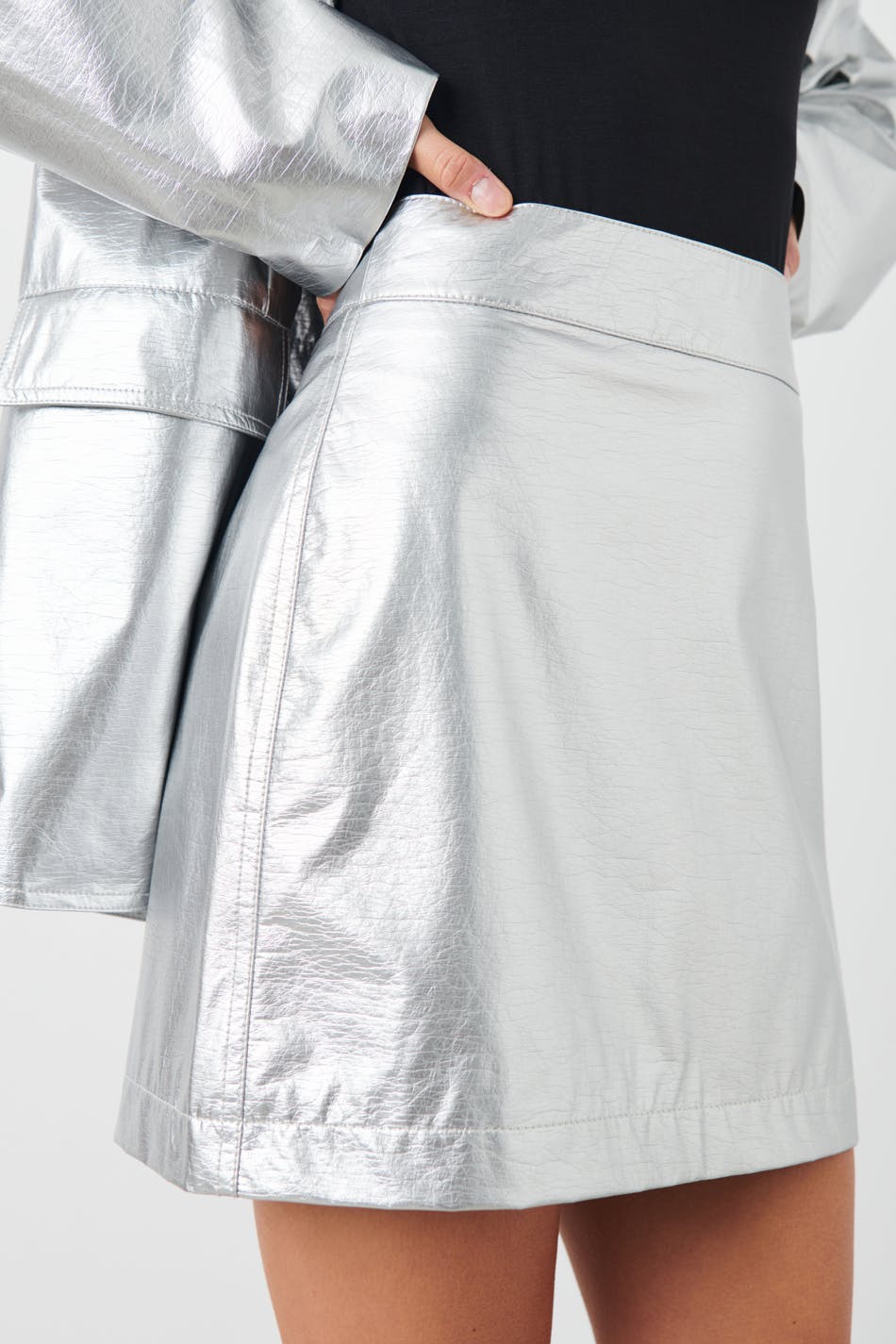 Silver mini skirt