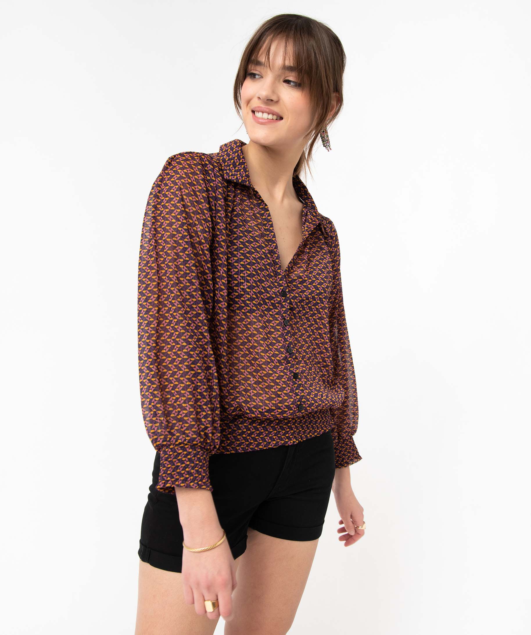 Blouse femme à motifs et rayures scintillantes imprime | GEMO