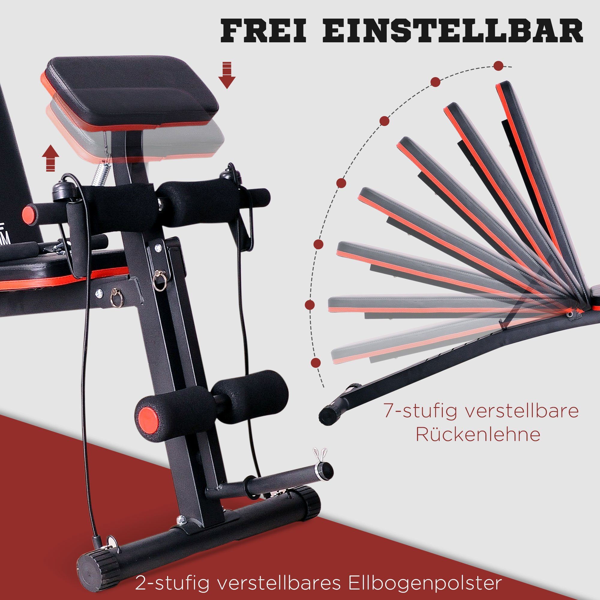 HOMCOM Hantelbank Multifunktion Kraftstation Trainingsbank Gewicht bis 120kg, (Set, 1-tlg., mit Feder Booster), 7-fach verstellbare Rückenlehne