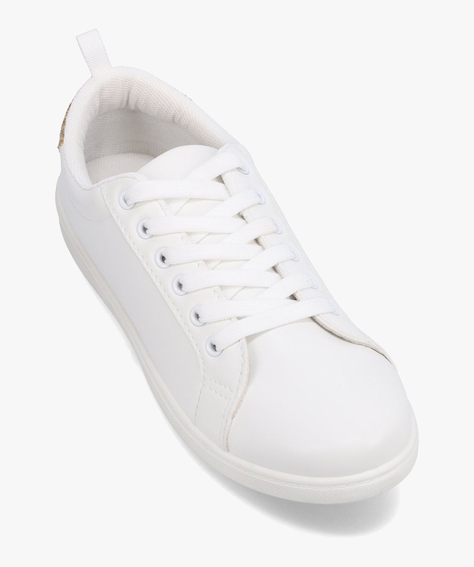 Tennis femme à lacets unies avec contrefort pailleté blanc | GEMO