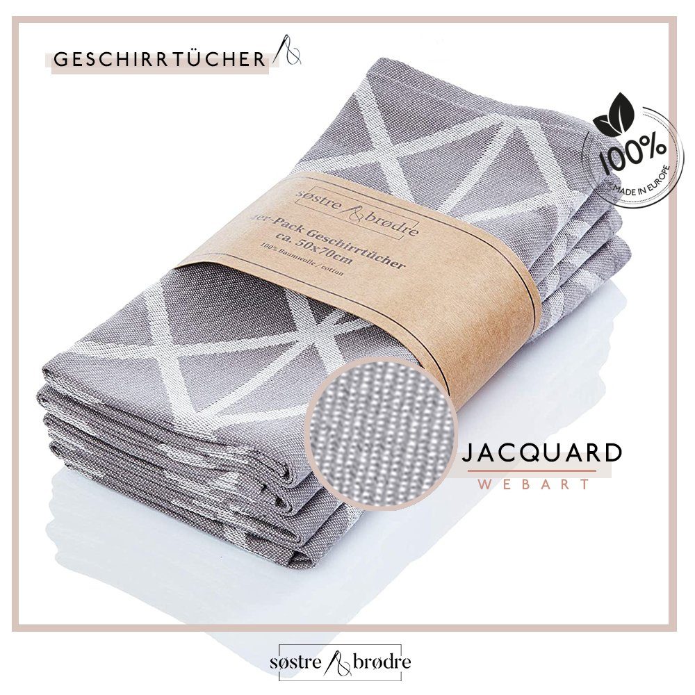 søstre & brødre Geschirrtuch 2er Set Geschirrtücher Küchentücher im modernen Elements-Design, MADE IN EUROPE, 100% Baumwolle - Jacquard, 50 x 70 cm, (2)