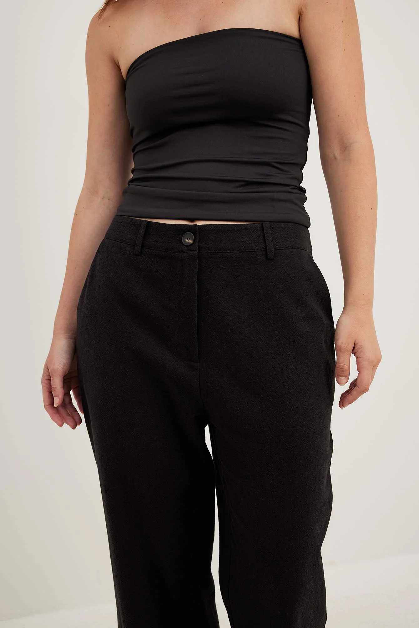 Hochtaillierte Cropped-Hose aus Leinenmischung