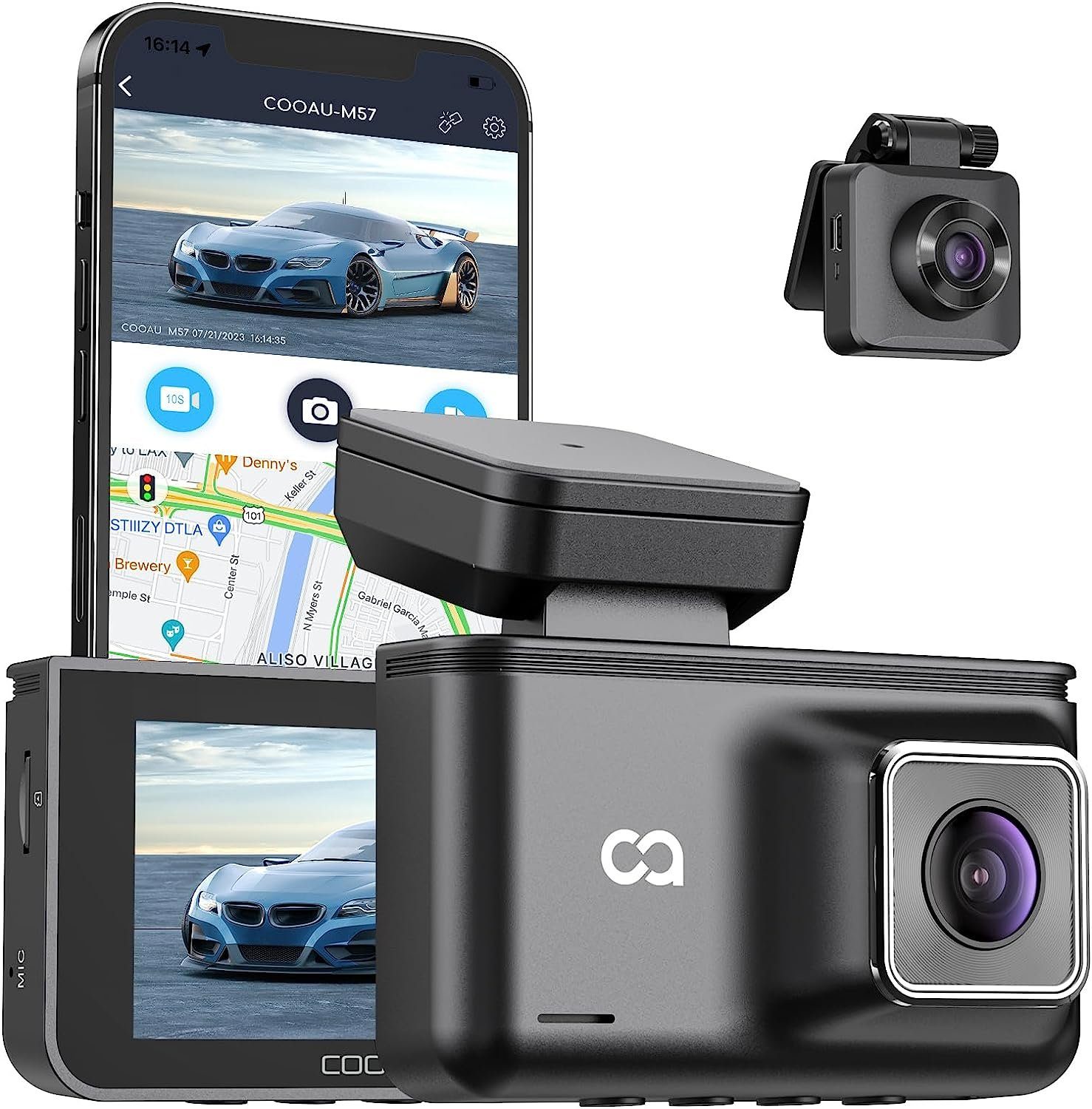 COOAU Dashcam Auto Vorne Hinten 2,5K Mit GPS WiFi Dash Cam Auto Dashboard Dashcam (2,5K & 1080P DUAL-KANAL, Mit GPS WiFi Dash Cam Auto Dashboard Recorder, mit 3