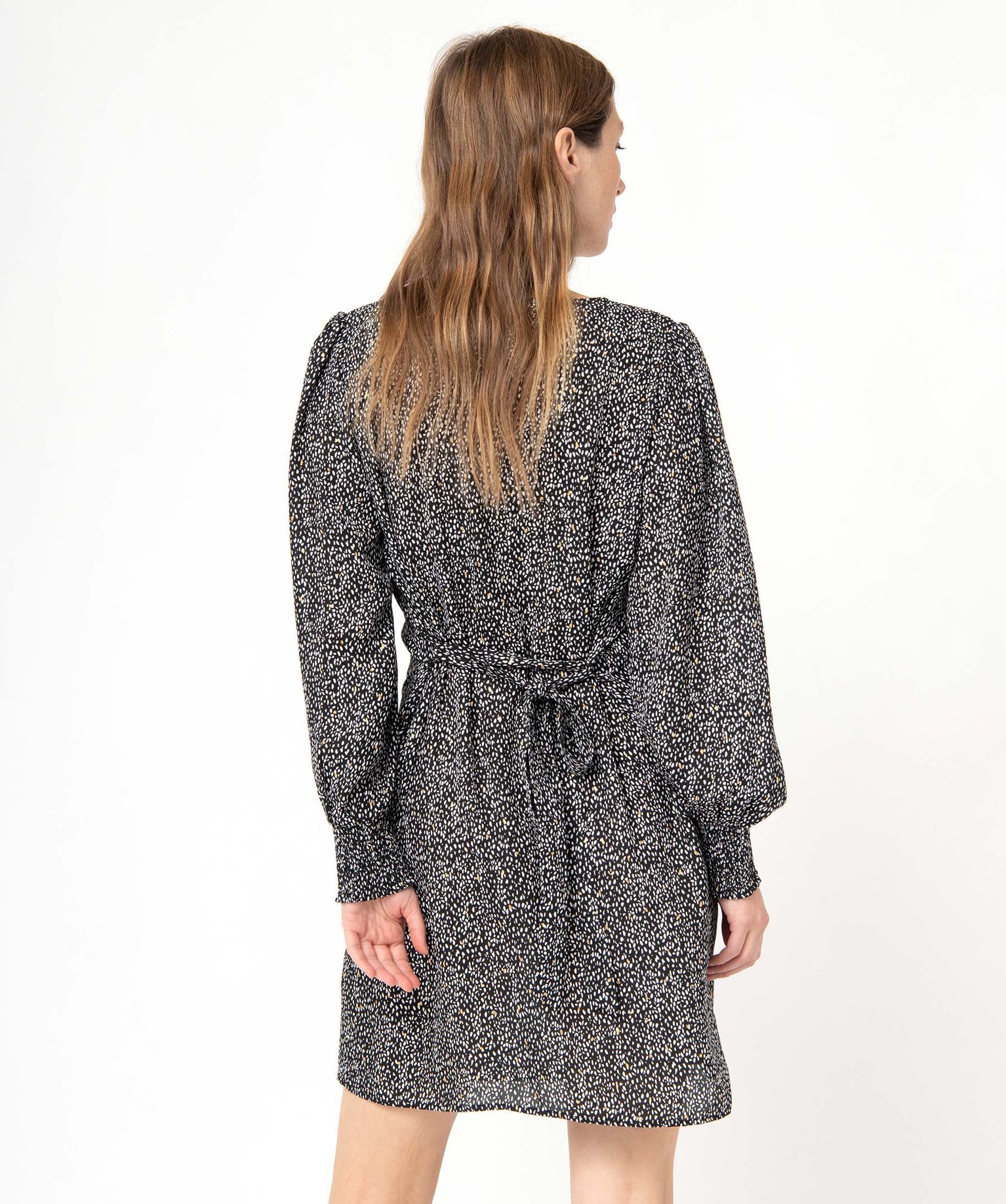 Robe femme imprimée à manches longues avec ceinture imprime | GEMO