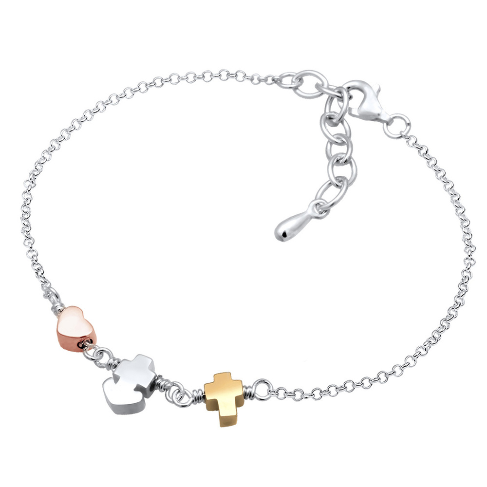 Elli Elli Bracelet Herz Anker Kreuz Tri-Color Symbol Trio 925 Silber Bracelet