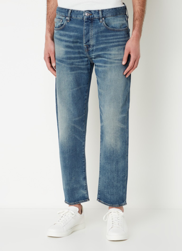 Armani Exchange Avsmalnende, cropped jeans med vasket overflate