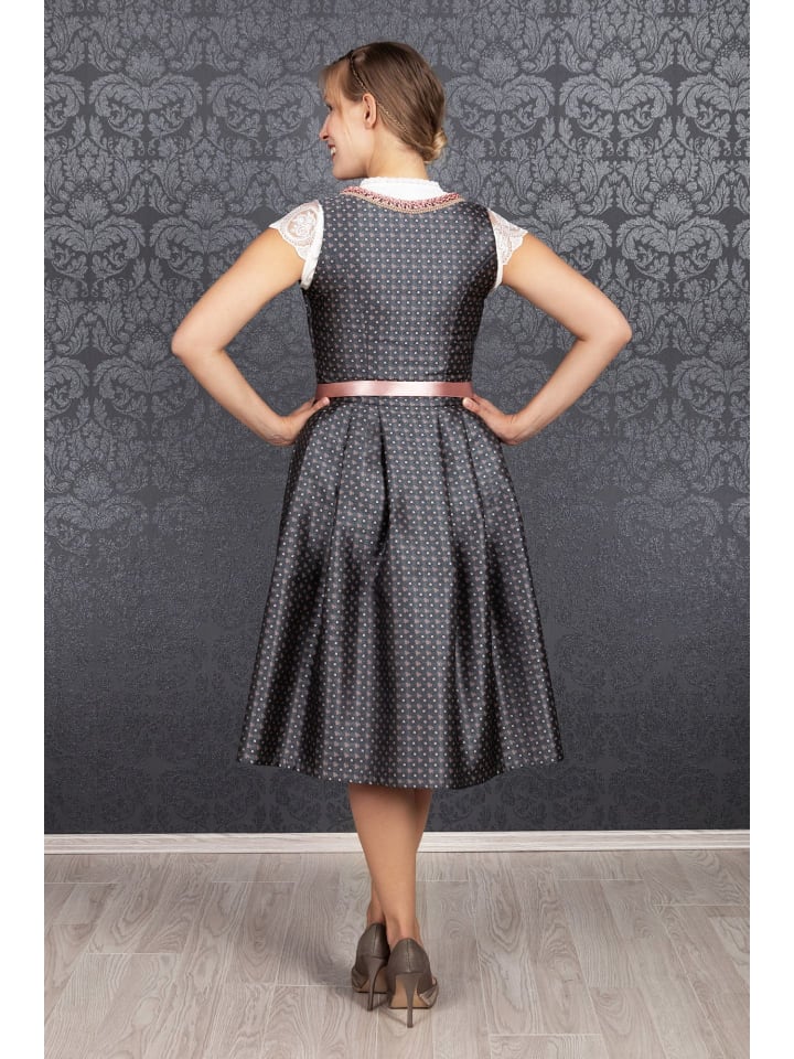 Edelnice Midi Dirndl 2-teilig Béatrice in dunkelgrau, rosa günstig kaufen