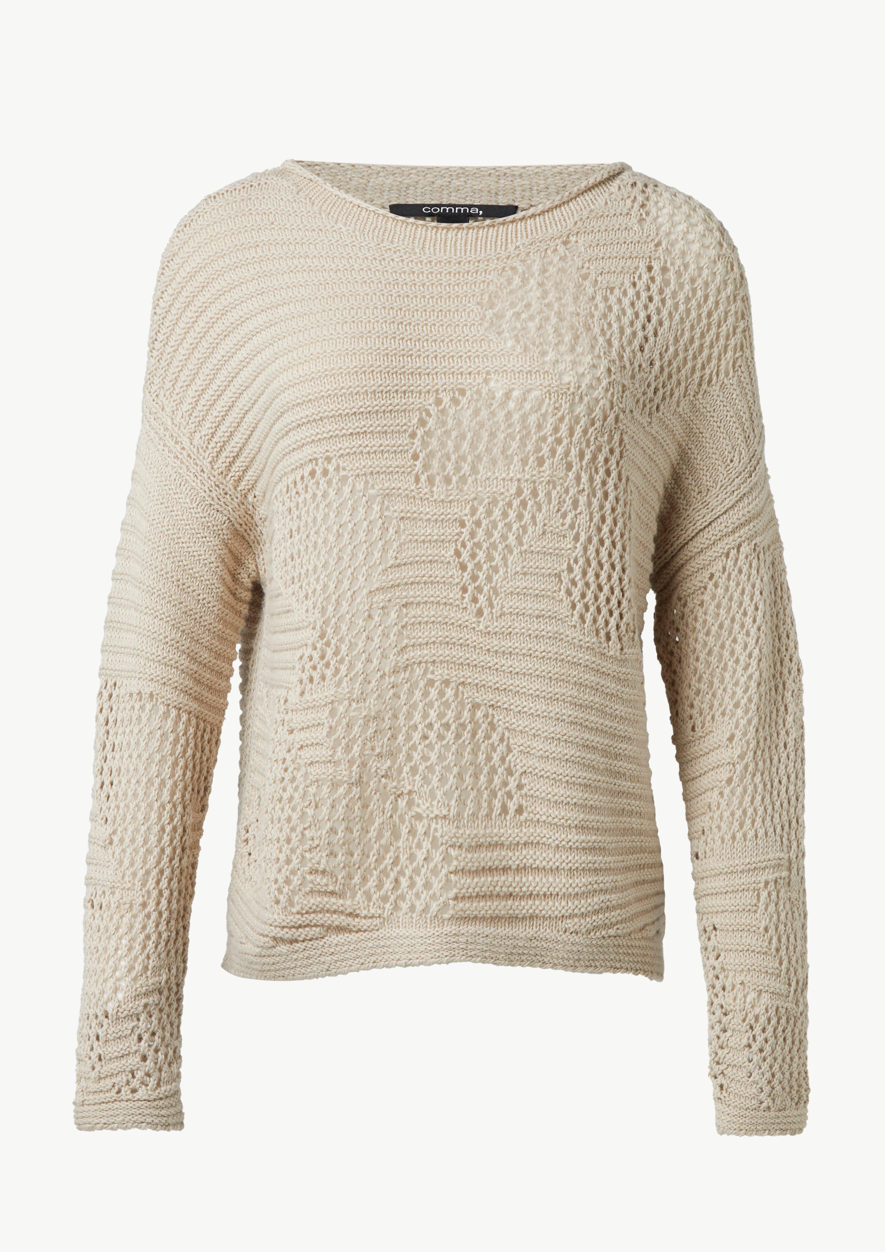 Strickpullover mit Ajourmuster - beige
