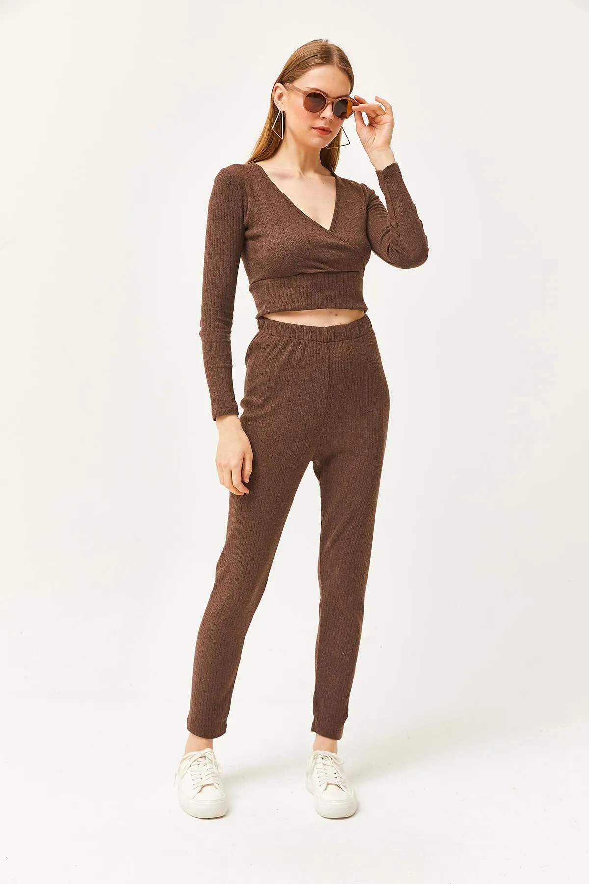 Olalook  Damen Bitterbraun Unterteil Strumpfhose Oberteil Zweireihige Bluse Kapuzenanzug TKM-19000261