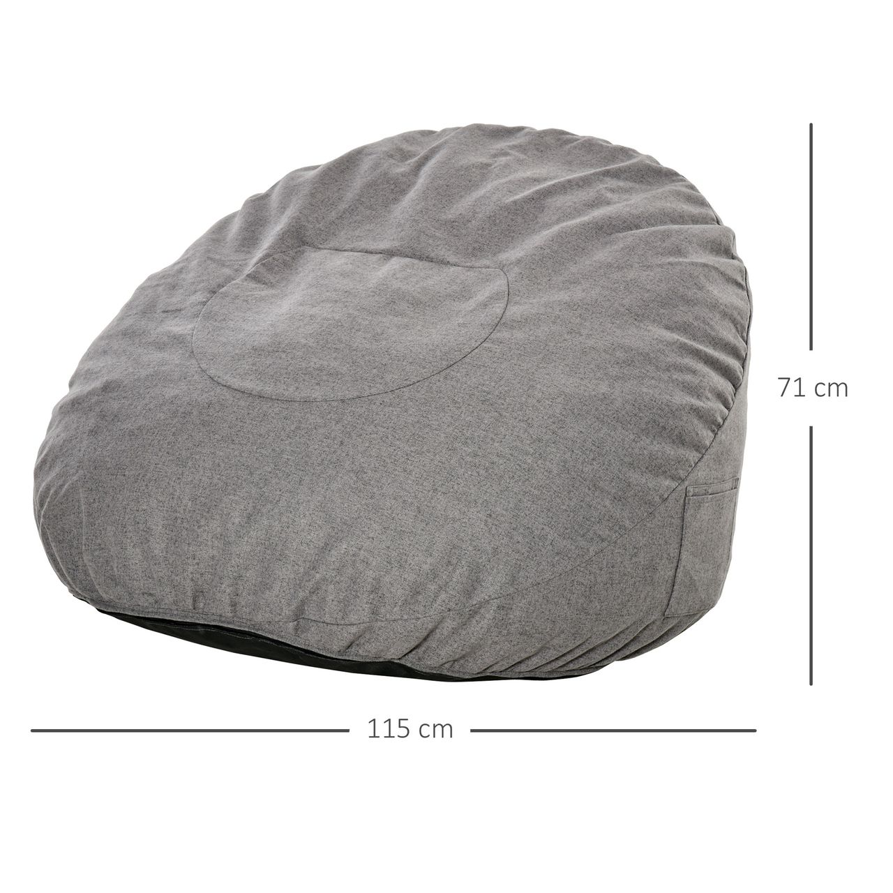 HOMCOM Sitzsack aufblasbares Sofa Bodensessel Sitzkissen gepolstert Polyester-Gewebe Schaumstoff-Füllung Dunkelgrau Ø115x71 cm