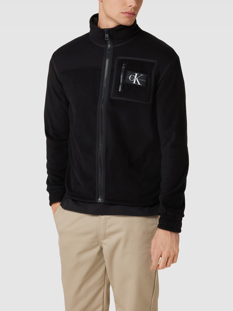 Sweatjacke mit Label-Patch in schwarz