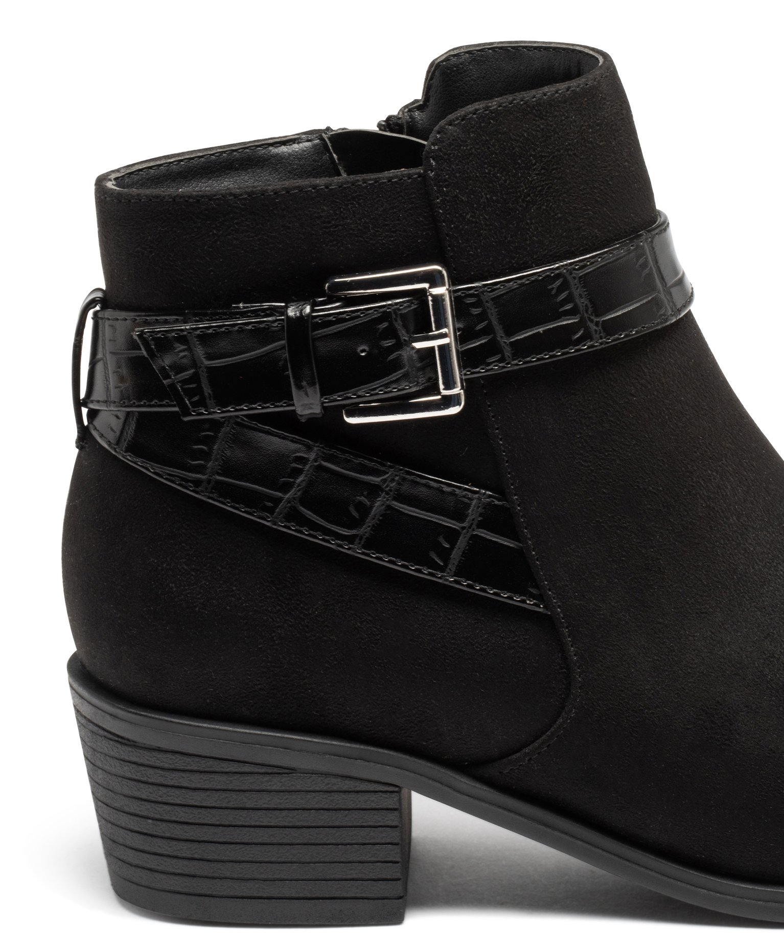 Boots femme unies à talon carré bride avec boucle fantaisie noir | GEMO