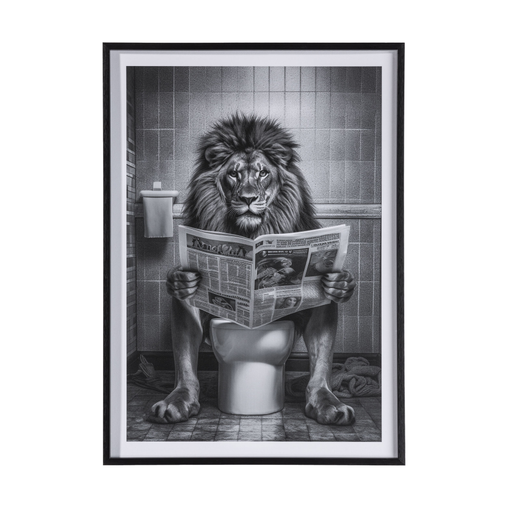 Bild Löwe auf Toilette schwarz/weiß