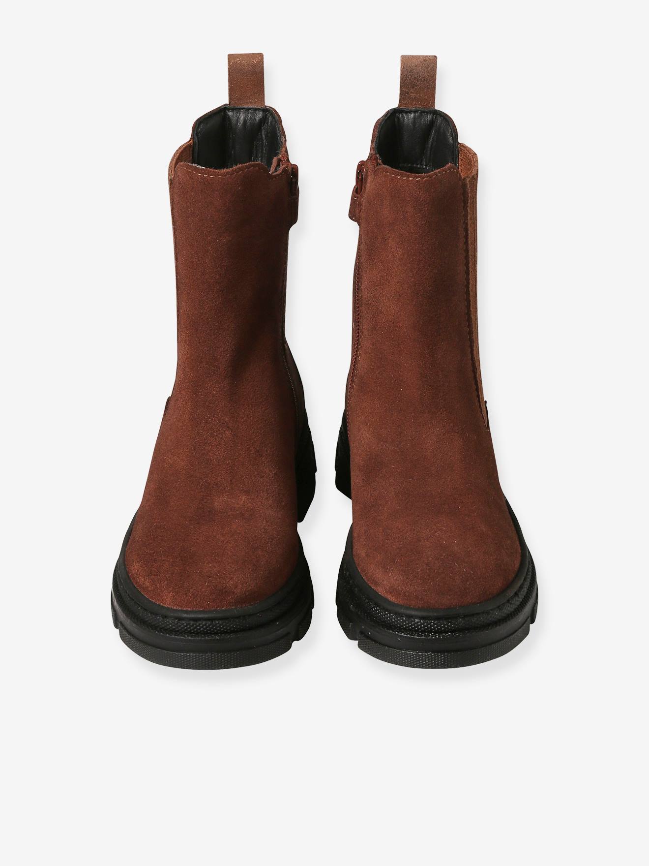 Boots zippées et élastiquées cuir junior marron