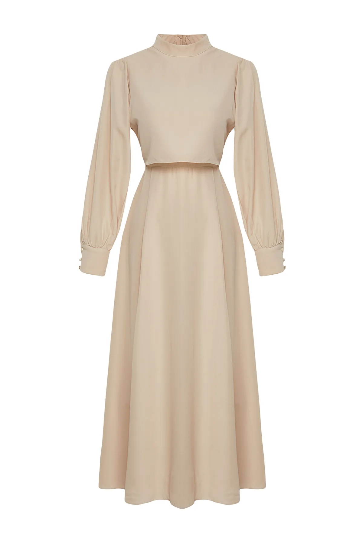 Trendyol Modest  Beiges, gewebtes Kleid mit Aller Piece-Details TCTSS24EB00190