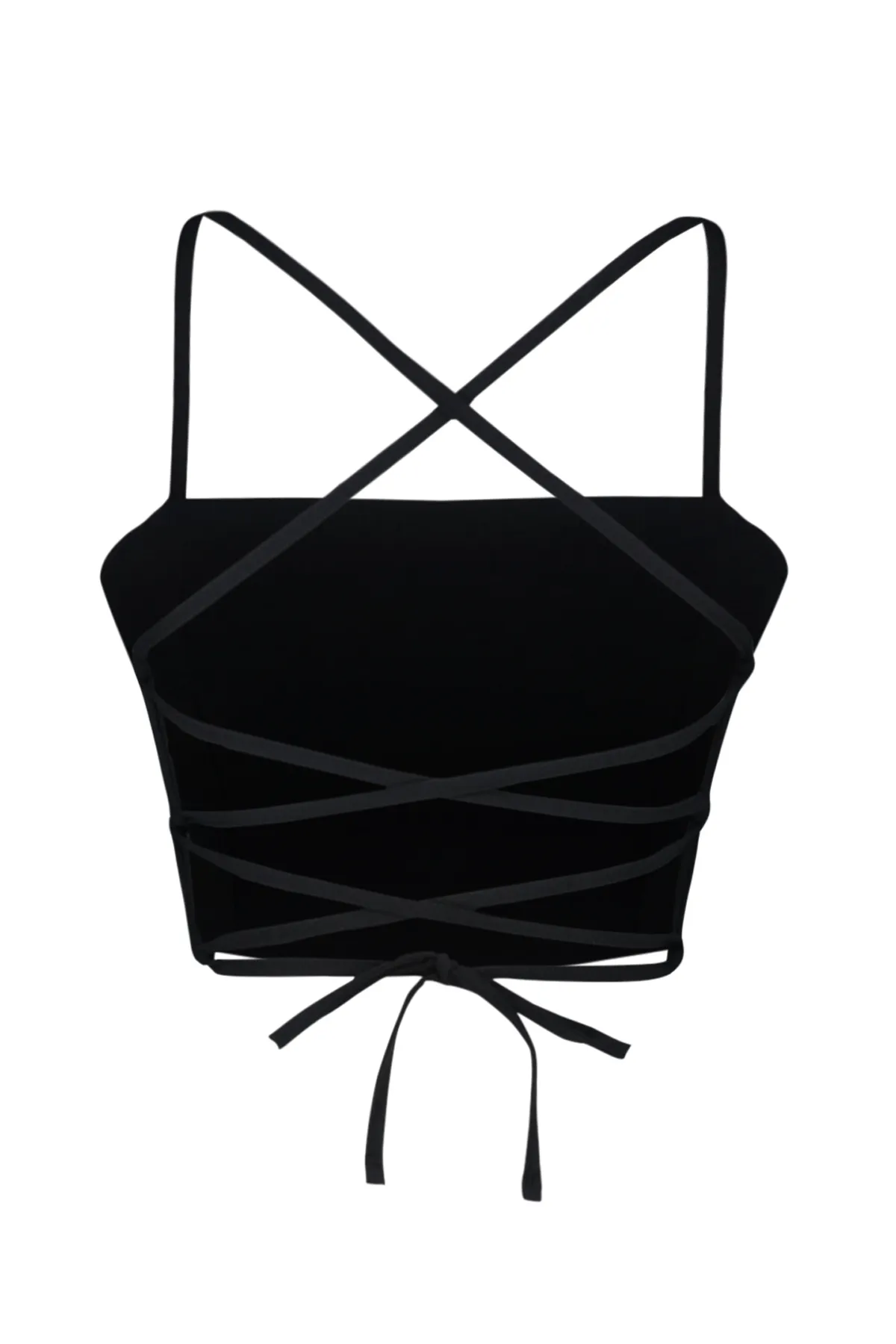 Trendyol Collection  Schwarze, bauchfreie, rückenfreie, gebundene Webbluse TWOSS24BZ00357