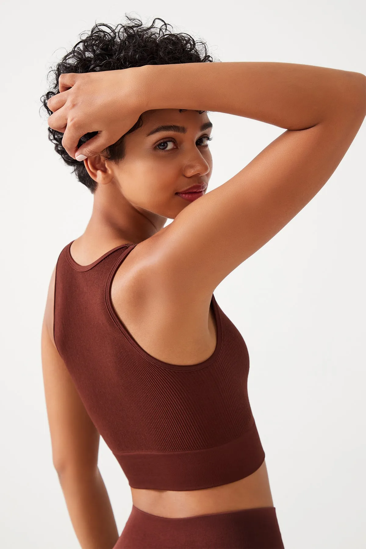 LOS OJOS  Braunes, geripptes, bauchfreies Bustier-Top mit U-Ausschnitt für Damen