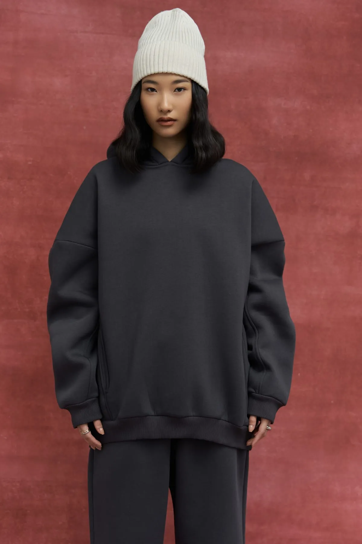 MAİ COLLECTİON  Morgan Anthrazitfarbenes Oversize-Trainingsanzug-Set