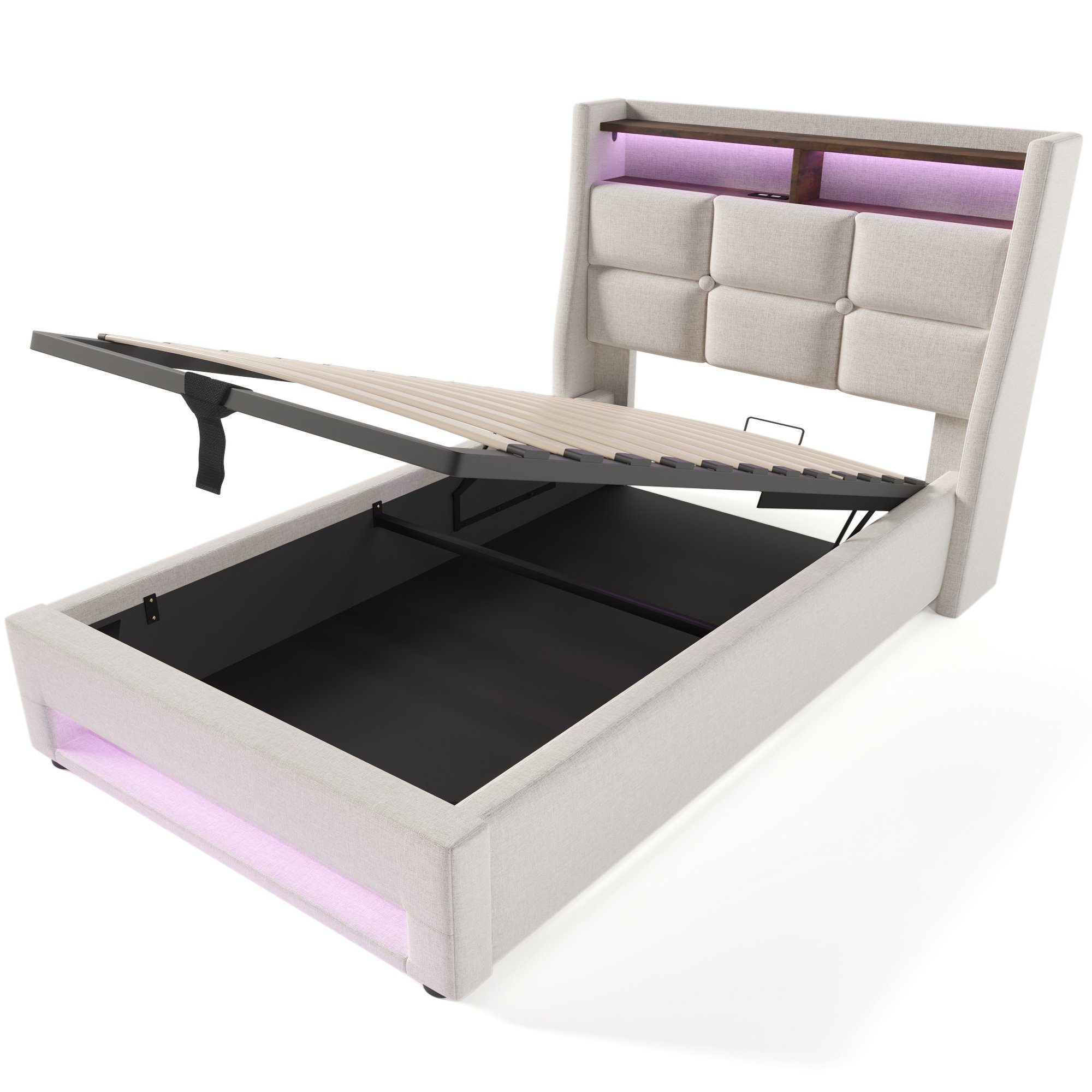 REDOM Polsterbett (LED Doppelbett Jugendbett mit USB Ladeanschluss, Jugendbett), 90x200cm, Ohne Matratze
