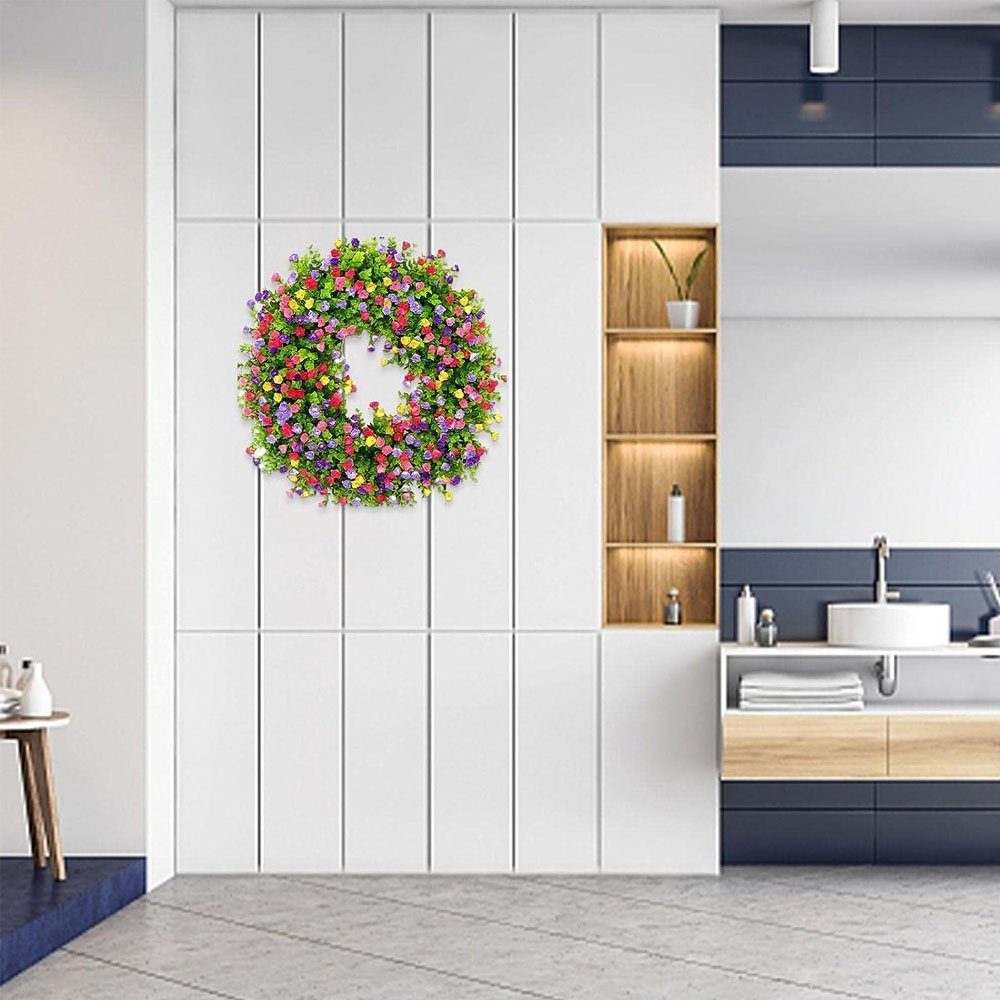 Sarfly Dekokranz Türkranz Frühling Künstliche Bunter Dekorative Blumenkranz, Outdoor Frühlings Und Sommerkränze Deko Kranz Eukalyptuskranz