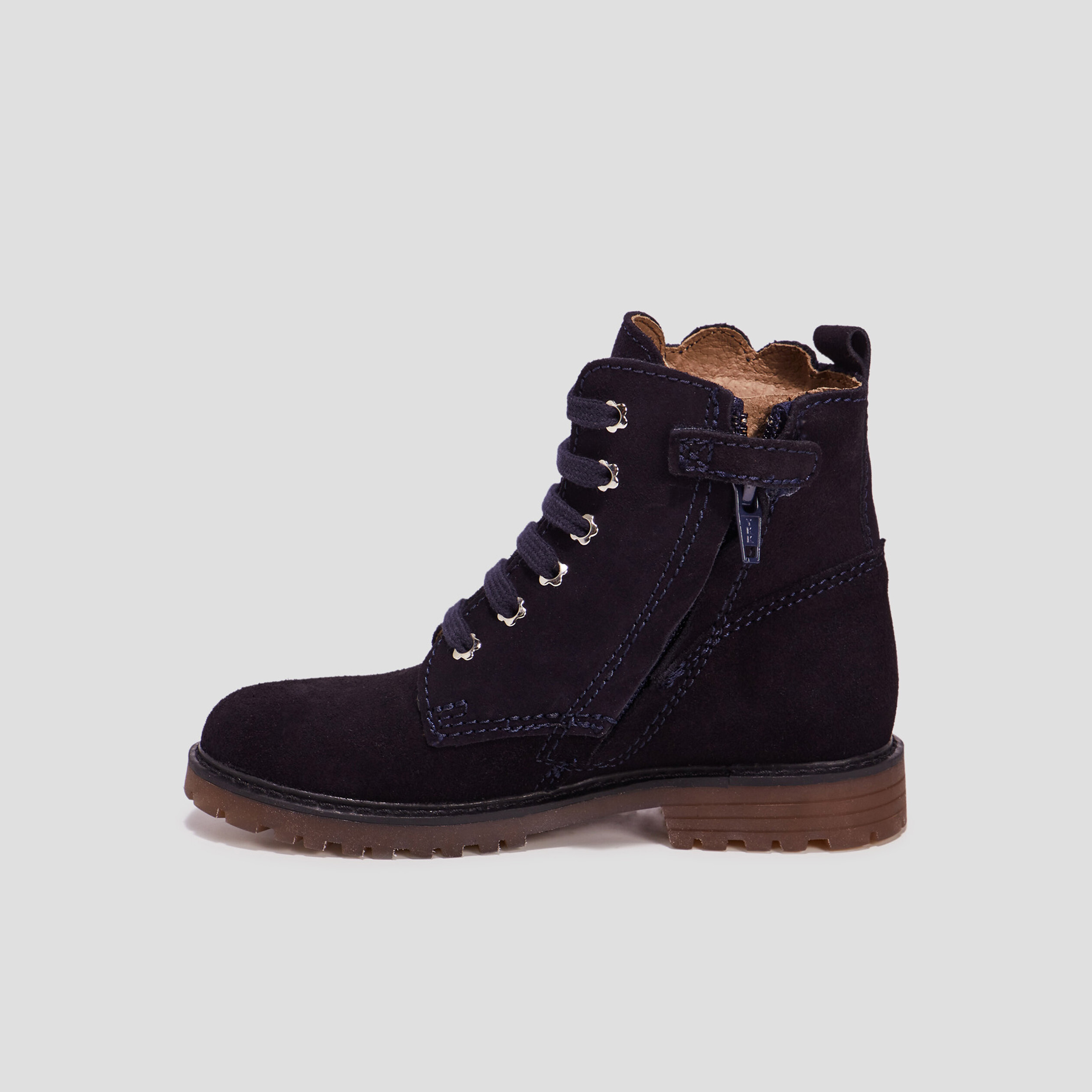 Bottines à lacets en cuir bleu marine fille | La Halle