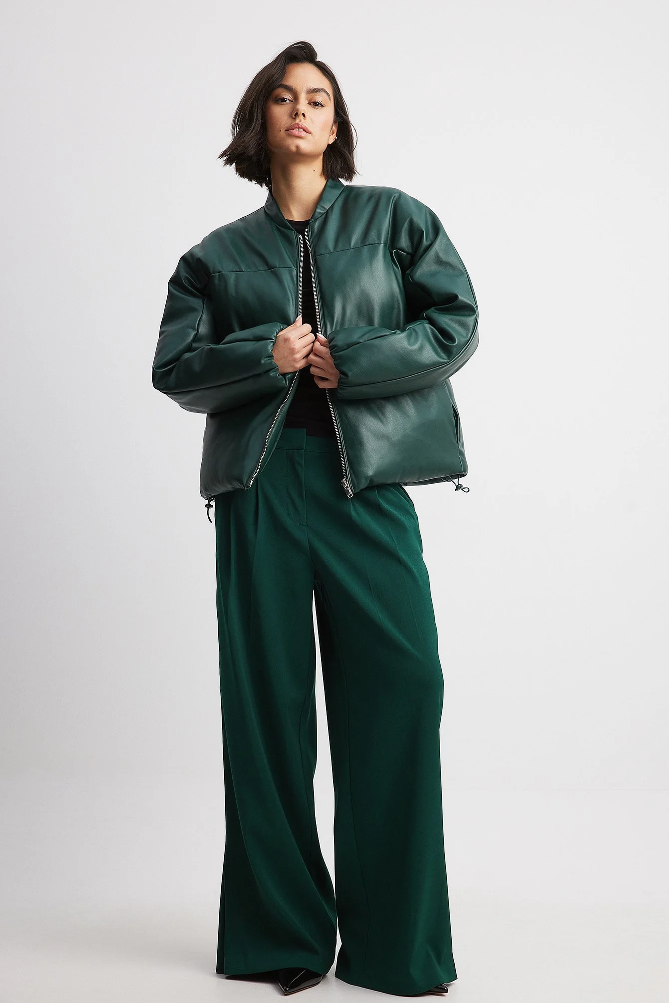 Oversized, gesteppte PU-Bomberjacke