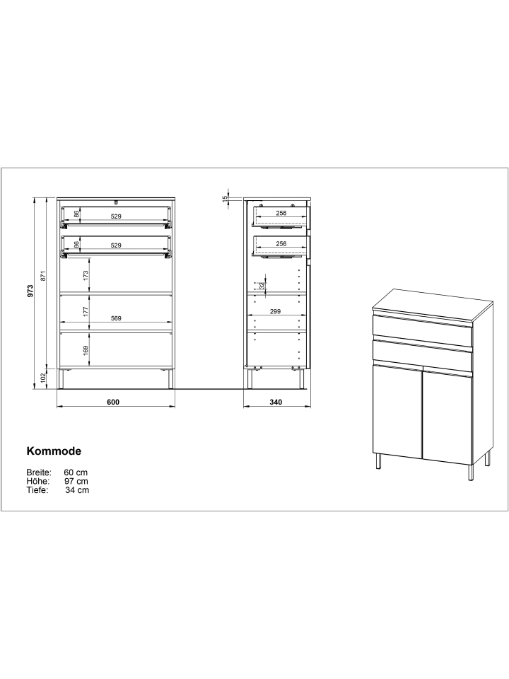 KADIMA DESIGN Kommode mit Schubladen, 60x34x97 cm, Badezimmerschrank, Weiß/Braun günstig kaufen onesize