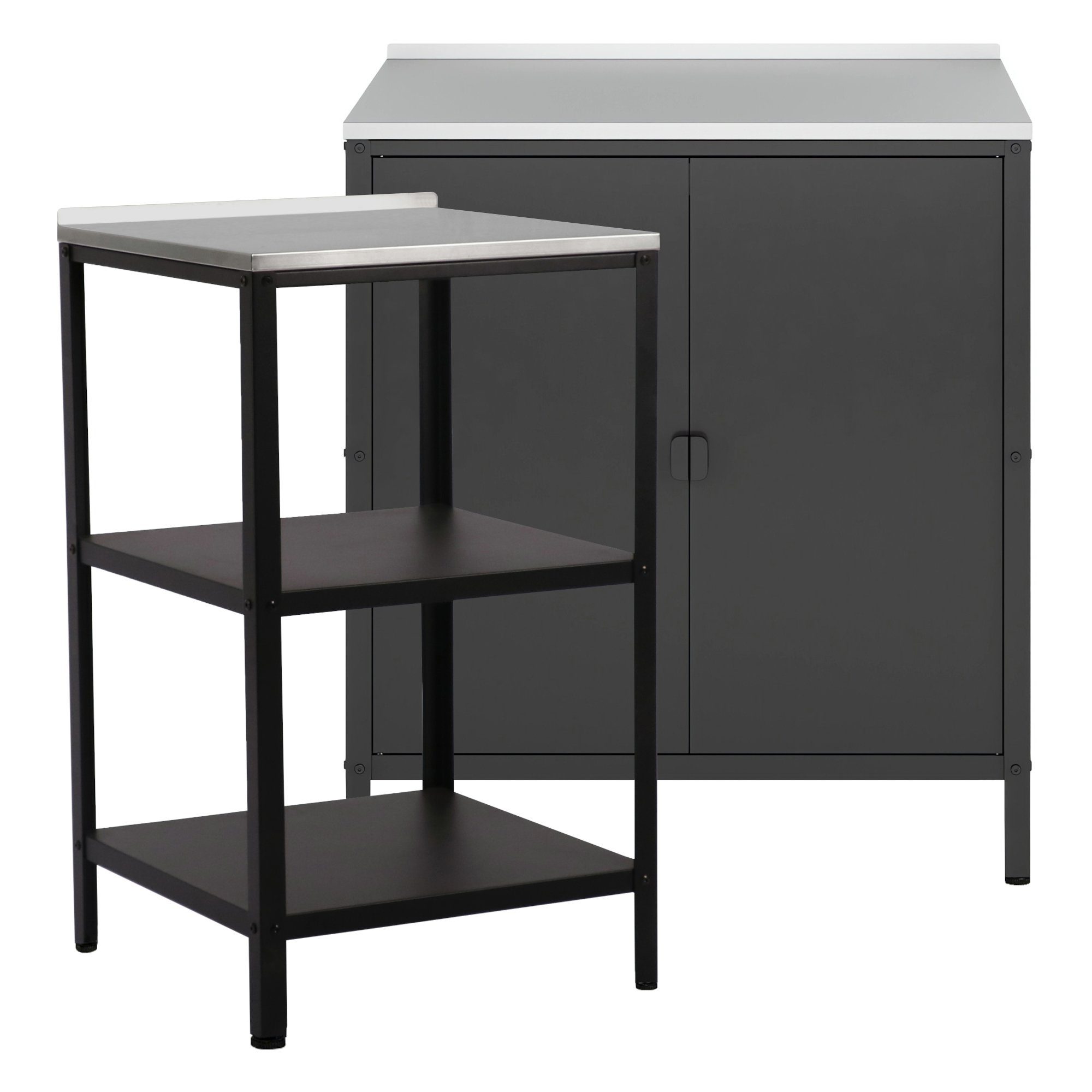 en.casa Mehrzweckschrank-Set, (Outdoor-Standregal + Schrank), Outdoorset Standregal und Schrank Schwarz, matt