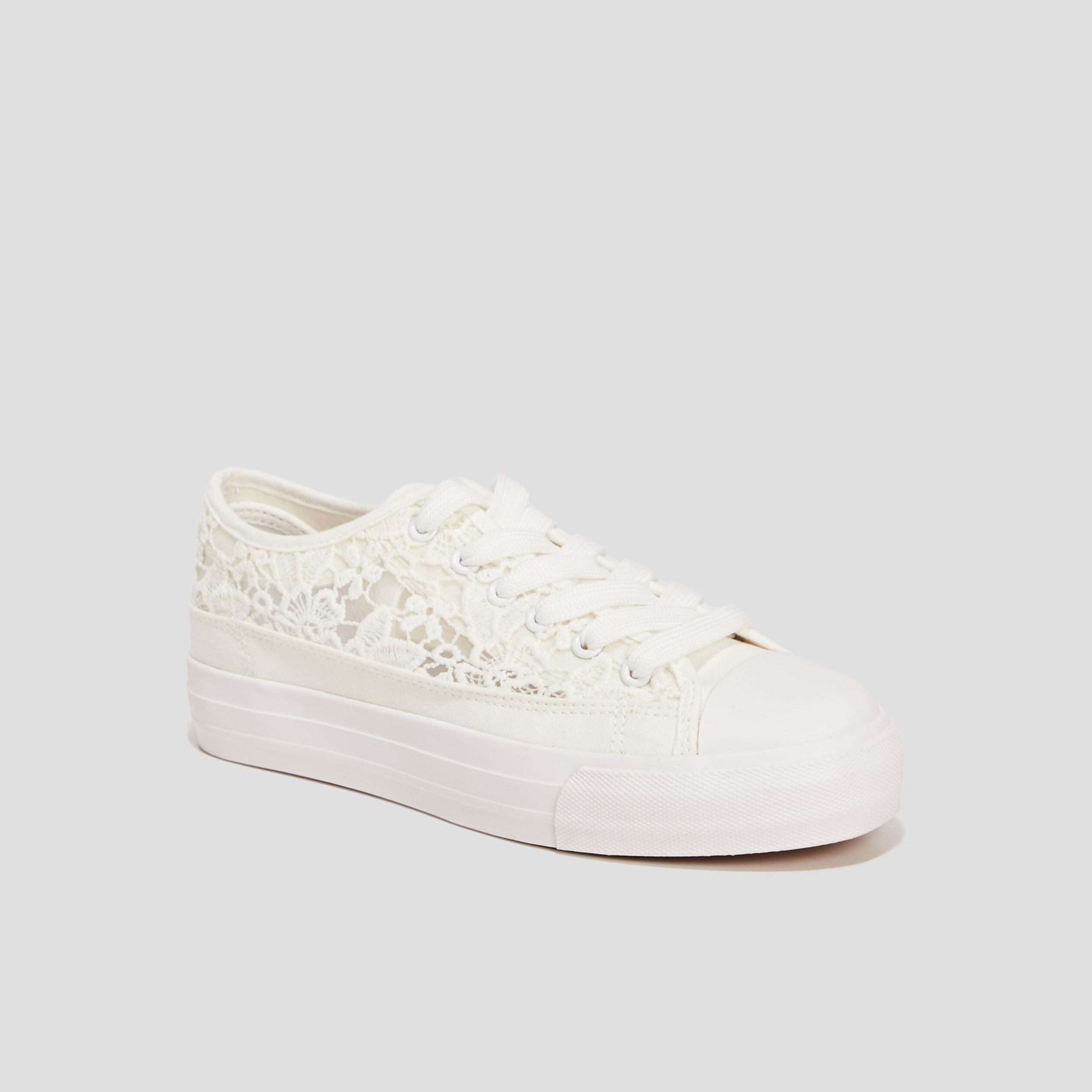 Tennis en toile avec guipure Liberto blanc femme | La Halle