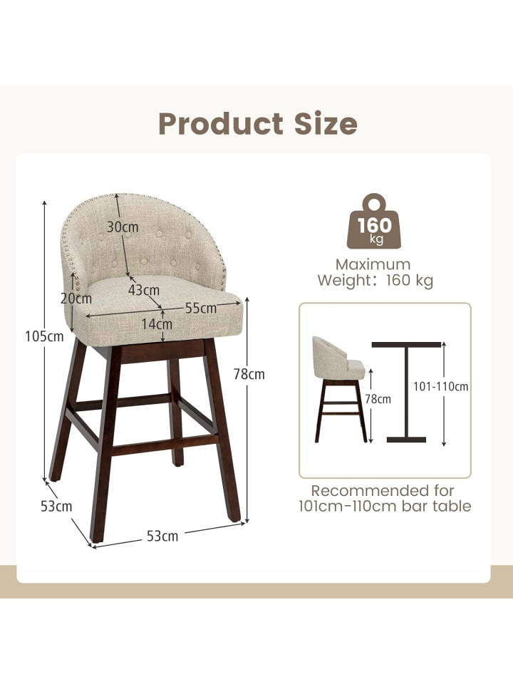 COSTWAY Barhocker 2er Set in Beige günstig kaufen onesize