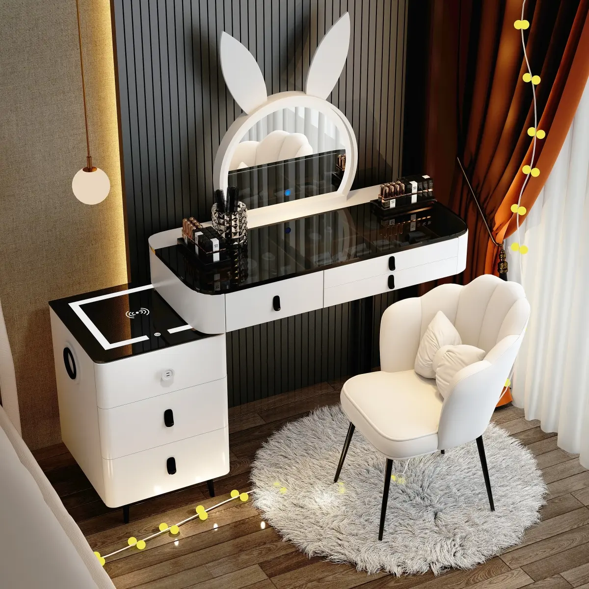 Bluetooth Audio Smart Dressing Table Makeup Table Drawer Set 28