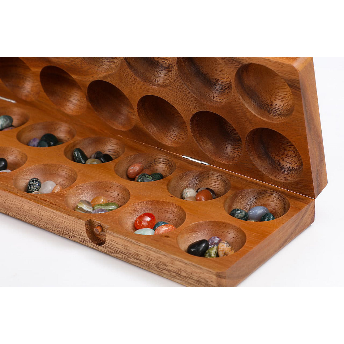 HUS BAO, Steinchenspiel, Bohnenspiel, Halbedelsteine, Mancala, Kalaha, Familienspiel, Gesellschaftsspiel aus Holz