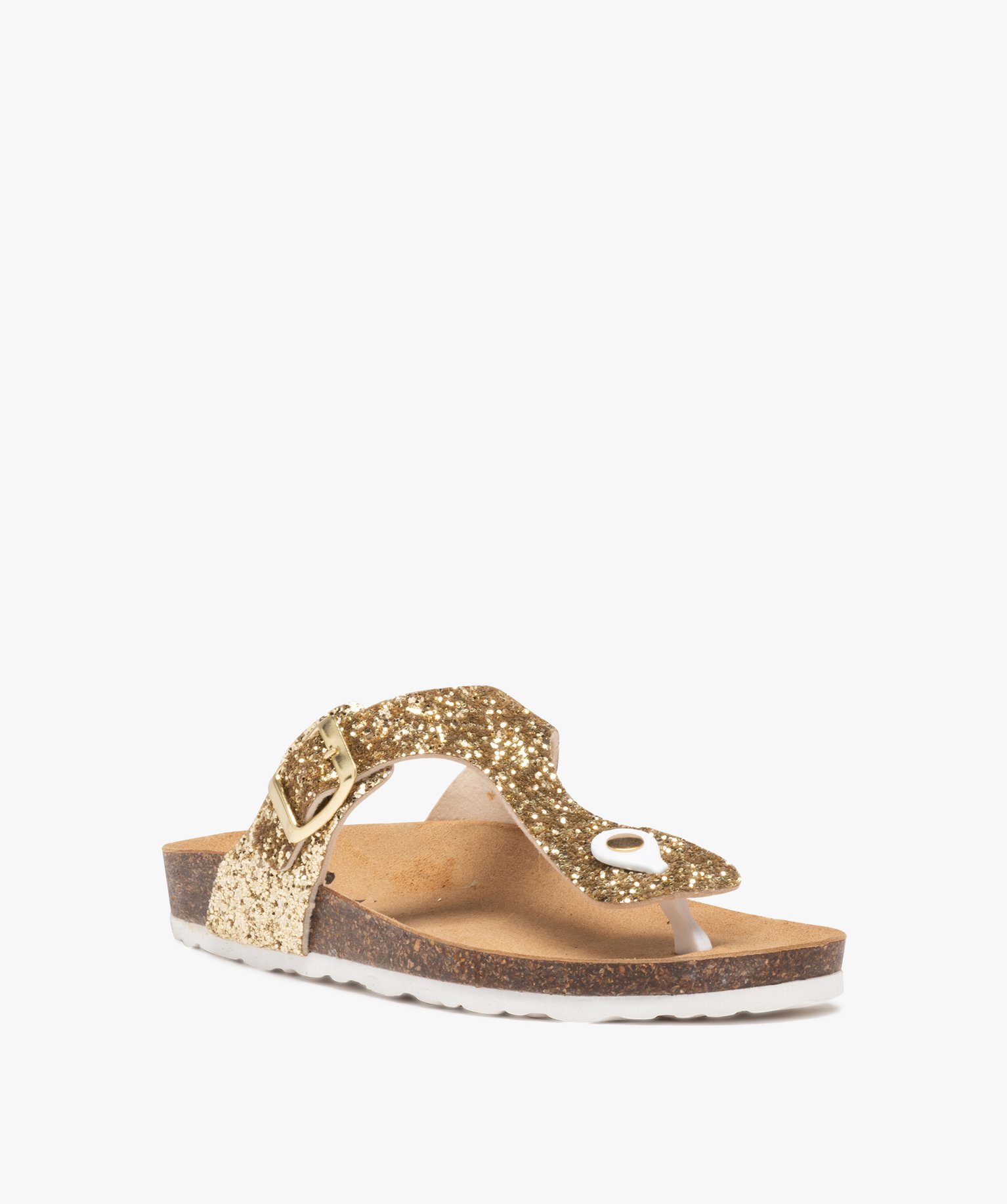 Mules femme plates à paillettes avec entre-doigts or | GEMO