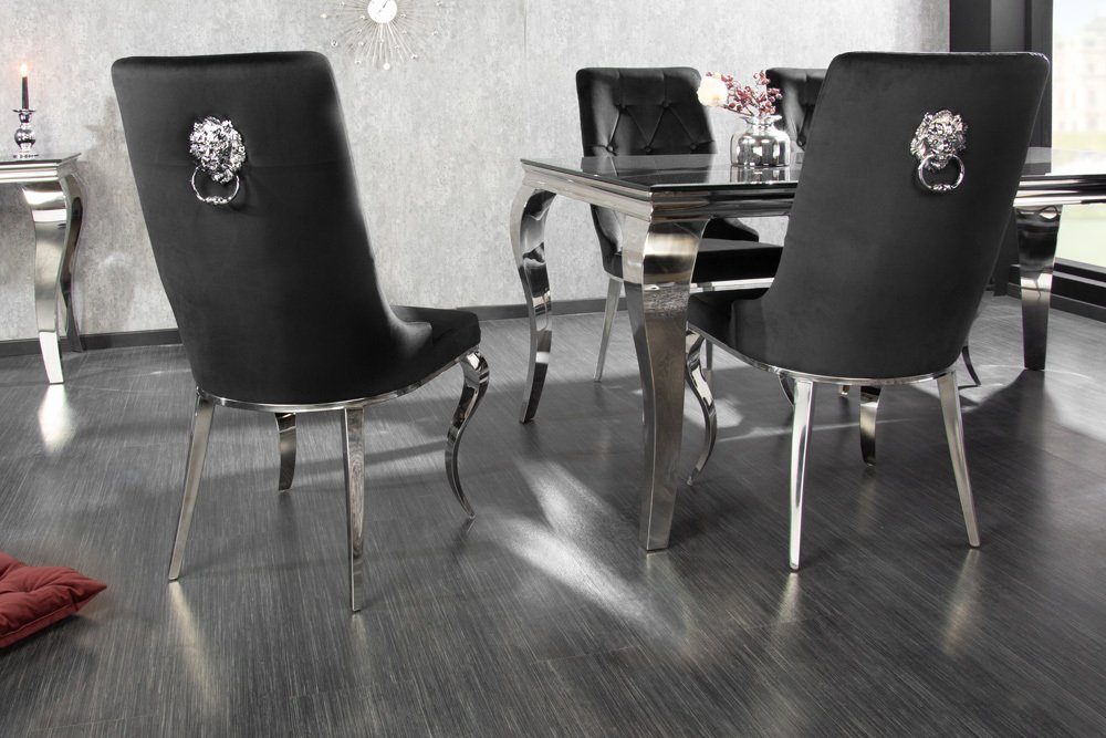 riess-ambiente Polsterstuhl MODERN BAROCK schwarz / silber (1 St), Esszimmer · Samt · Metall · Chesterfield-Steppung